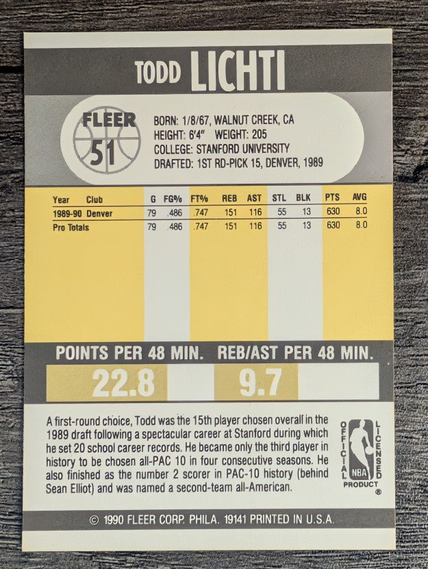 1990-91 Fleer #51 Todd Lichti RC