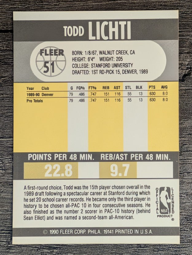 1990-91 Fleer #51 Todd Lichti RC