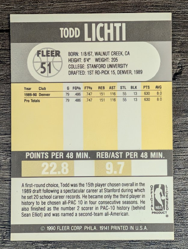 1990-91 Fleer #51 Todd Lichti RC