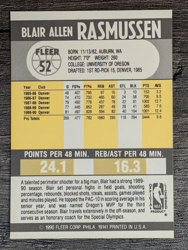 1990-91 Fleer #52 Blair Rasmussen