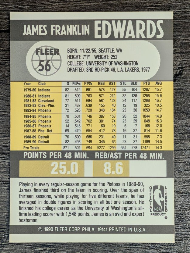 1990-91 Fleer #56 James Edwards