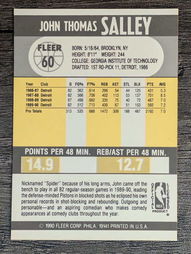 1990-91 Fleer #60 John Salley