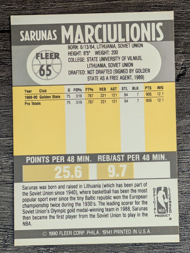 1990-91 Fleer #65 Sarunas Marciulionis RC