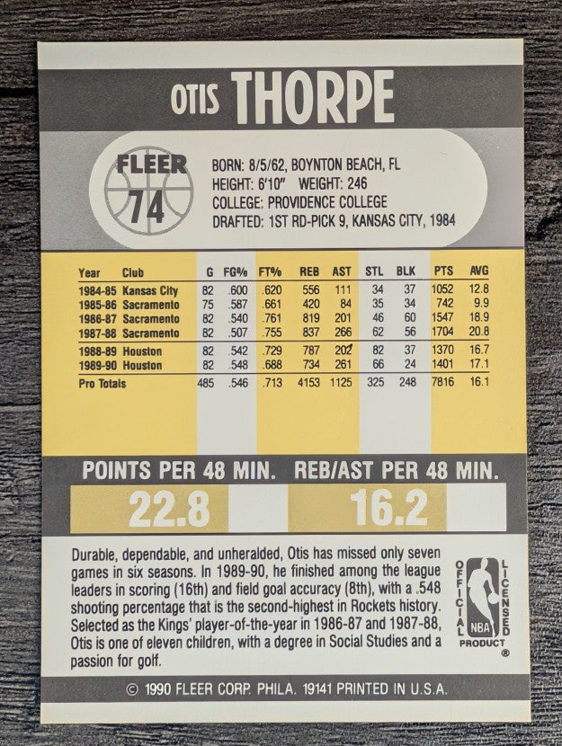 1990-91 Fleer #74 Otis Thorpe