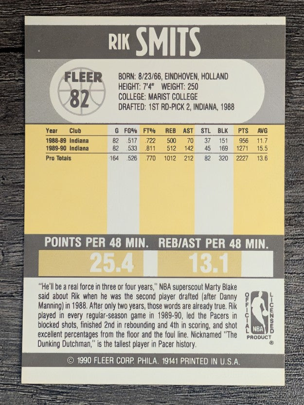 1990-91 Fleer #82 Rik Smits