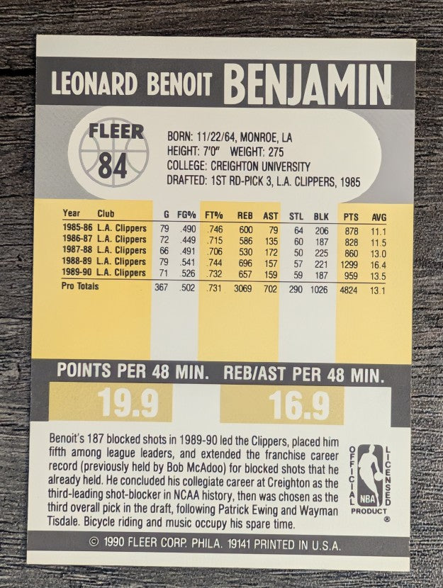 1990-91 Fleer #84 Benoit Benjamin