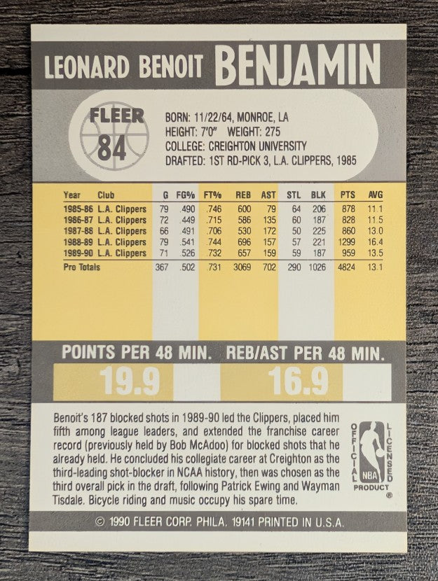 1990-91 Fleer #84 Benoit Benjamin