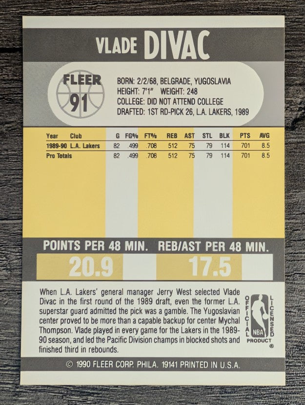 1990-91 Fleer #91 Vlade Divac RC