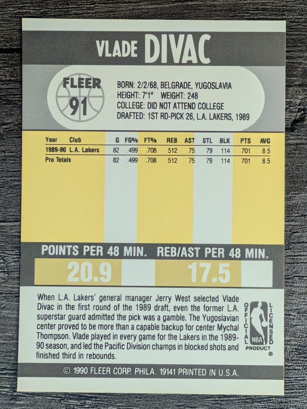 1990-91 Fleer #91 Vlade Divac RC