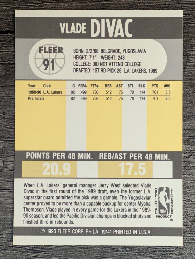 1990-91 Fleer #91 Vlade Divac RC