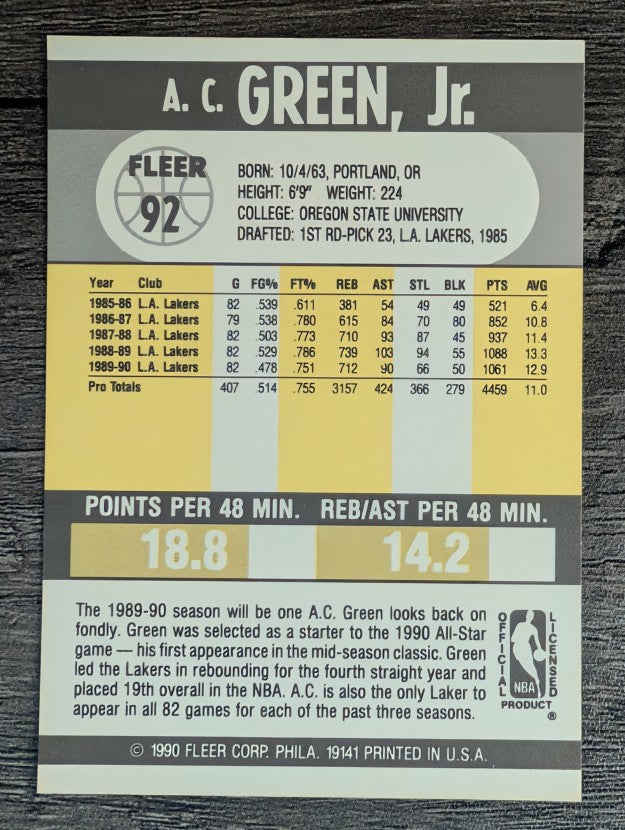 1990-91 Fleer #92 A.C. Green