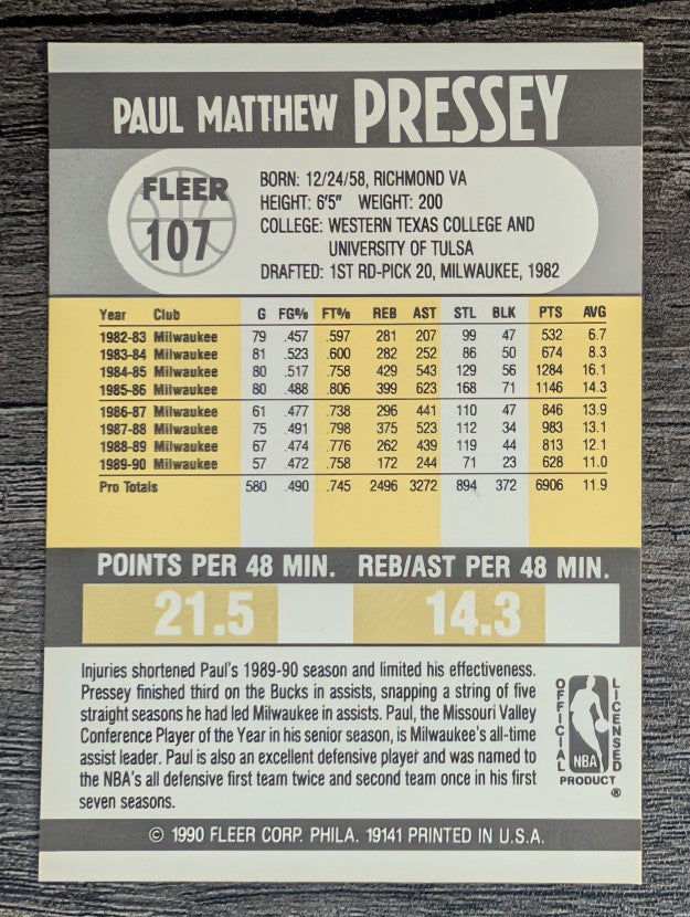 1990-91 Fleer #107 Paul Pressey