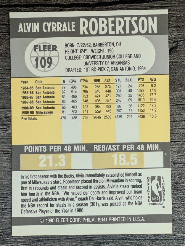 1990-91 Fleer #109 Alvin Robertson