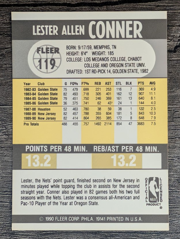 1990-91 Fleer #119 Lester Conner