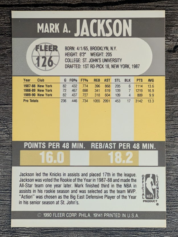 1990-91 Fleer #126 Mark Jackson