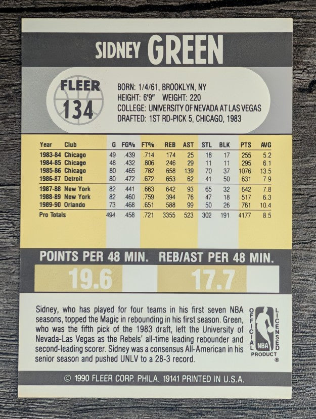 1990-91 Fleer #134 Sidney Green