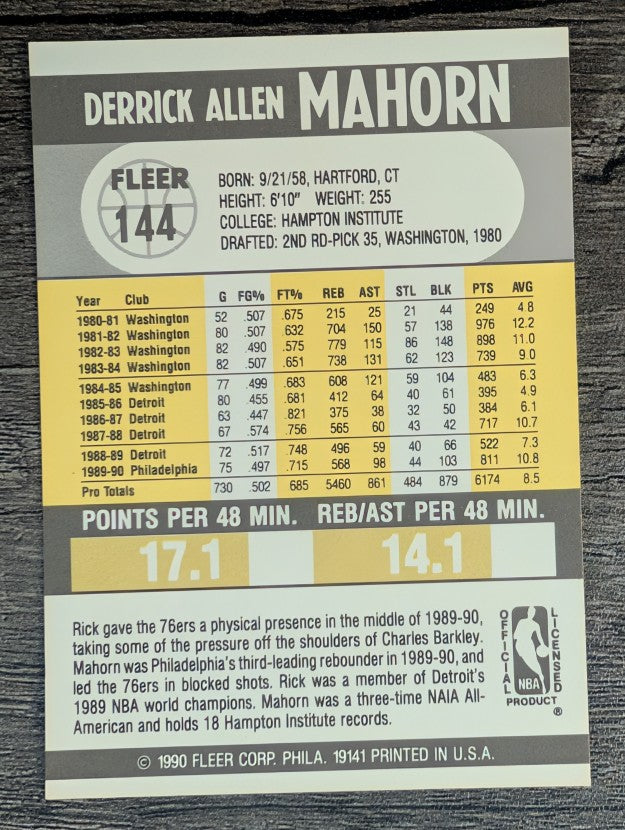1990-91 Fleer #144 Rick Mahorn
