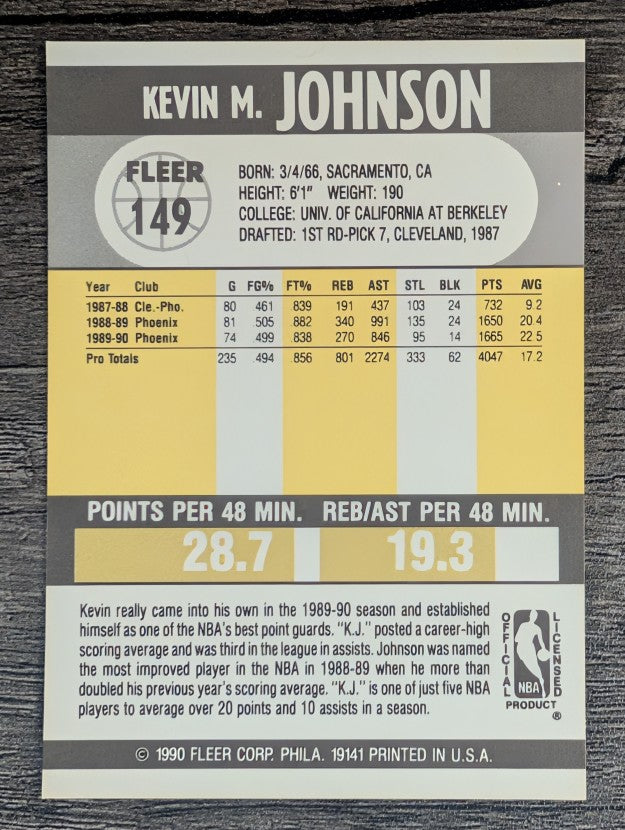 1990-91 Fleer #149 Kevin Johnson