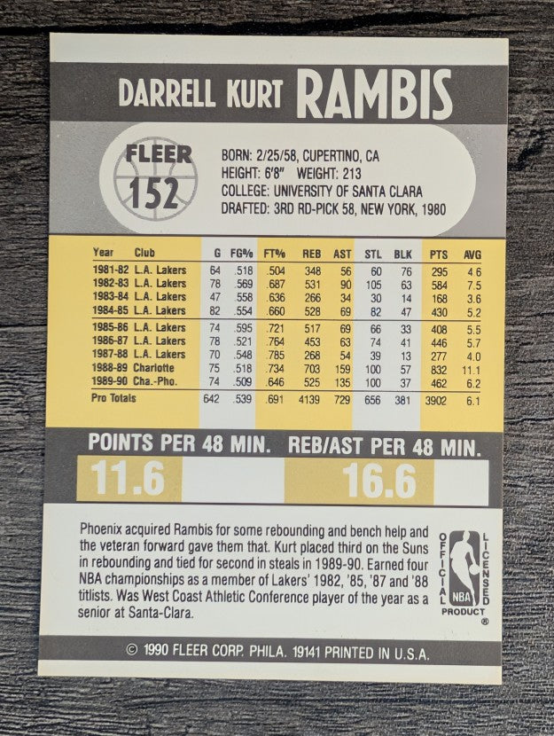1990-91 Fleer #152 Kurt Rambis
