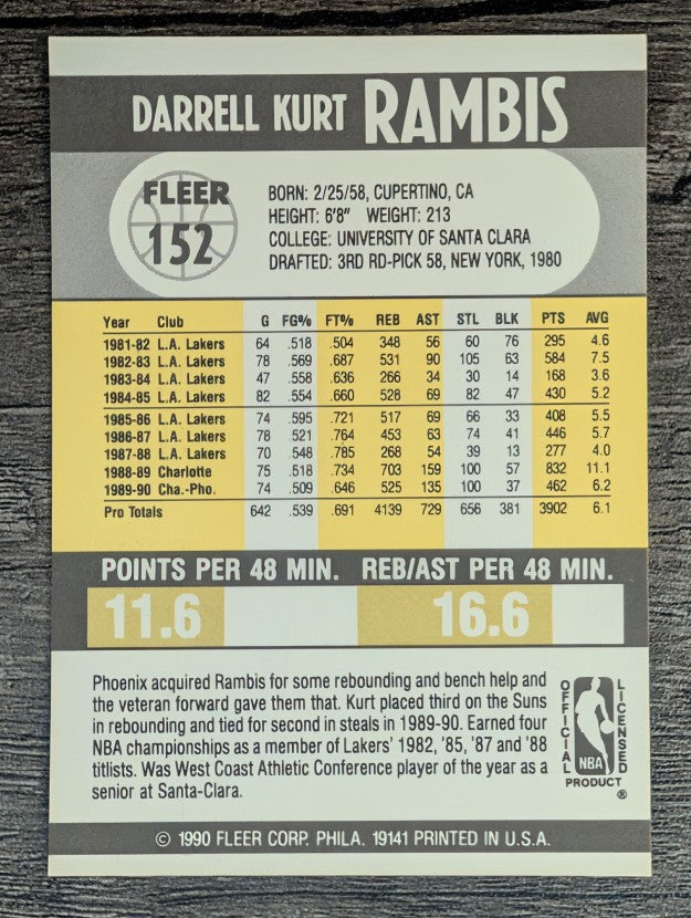 1990-91 Fleer #152 Kurt Rambis
