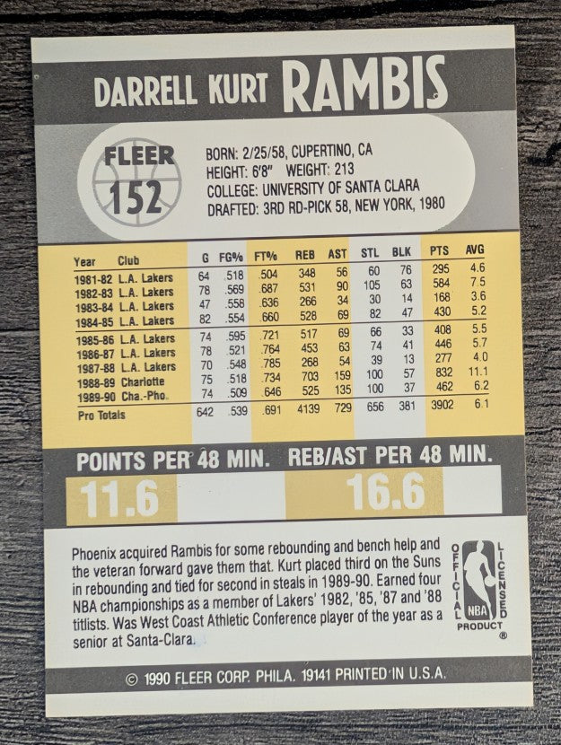 1990-91 Fleer #152 Kurt Rambis