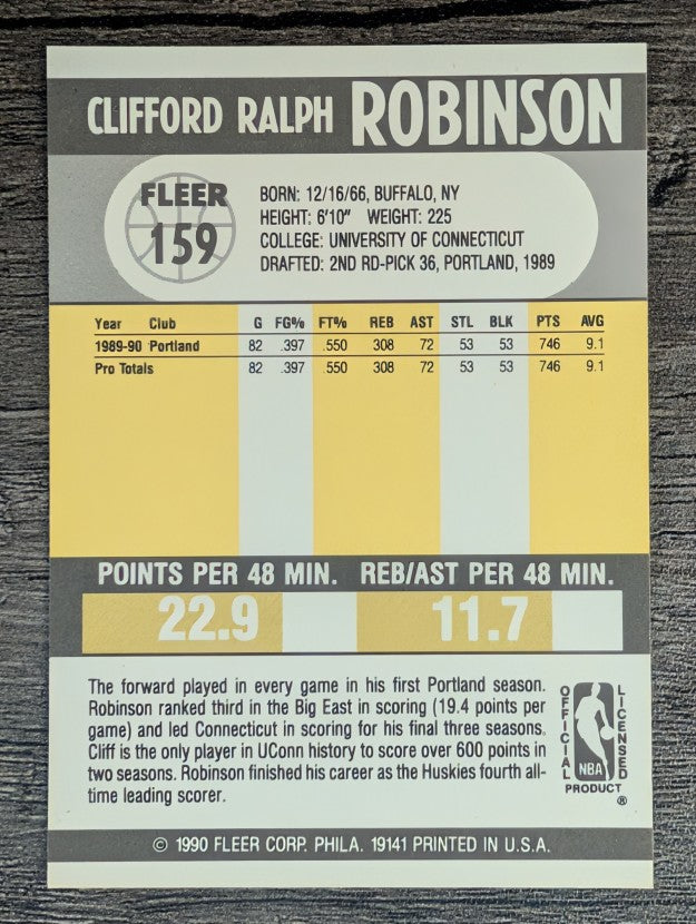 1990-91 Fleer #159 Clifford Robinson RC