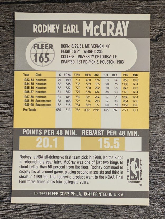 1990-91 Fleer #165 Rodney McCray