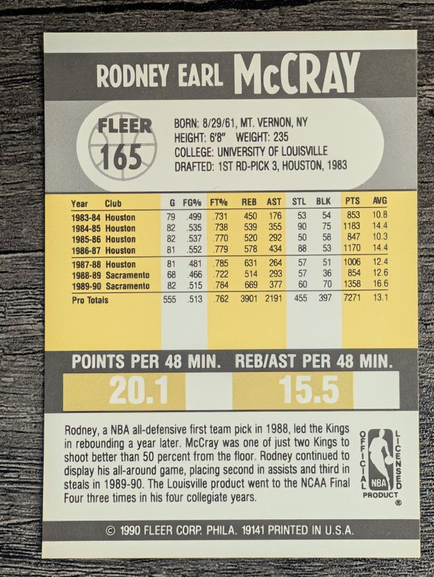 1990-91 Fleer #165 Rodney McCray