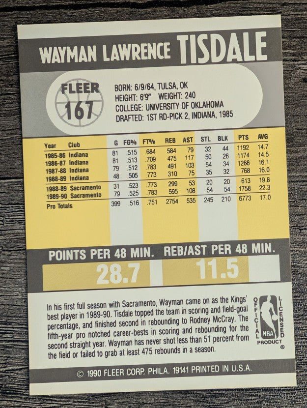 1990-91 Fleer #167 Wayman Tisdale