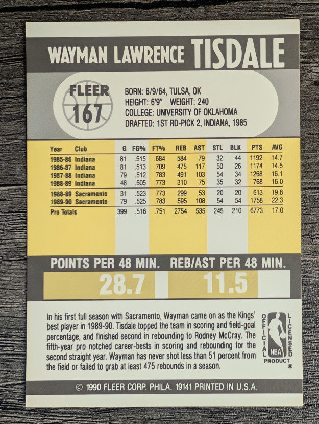 1990-91 Fleer #167 Wayman Tisdale