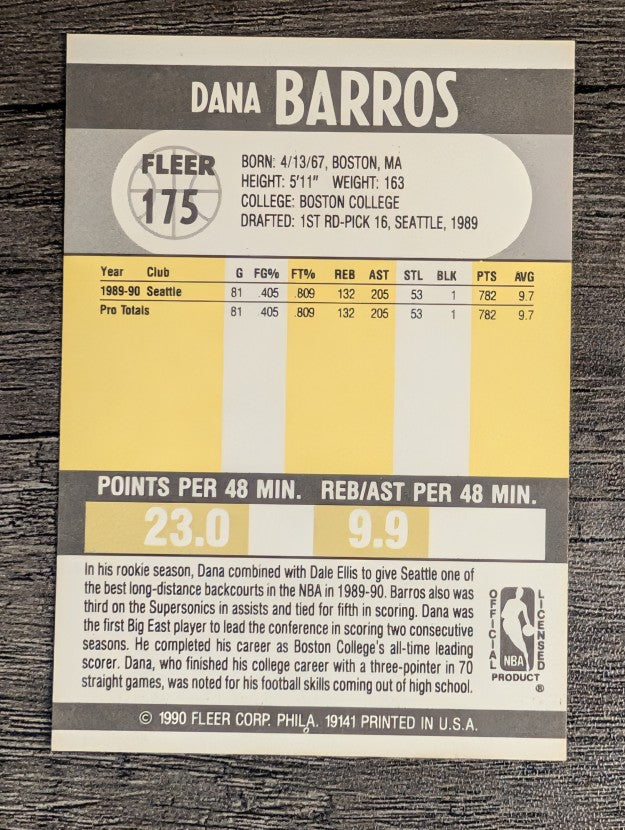 1990-91 Fleer #175 Dana Barros RC