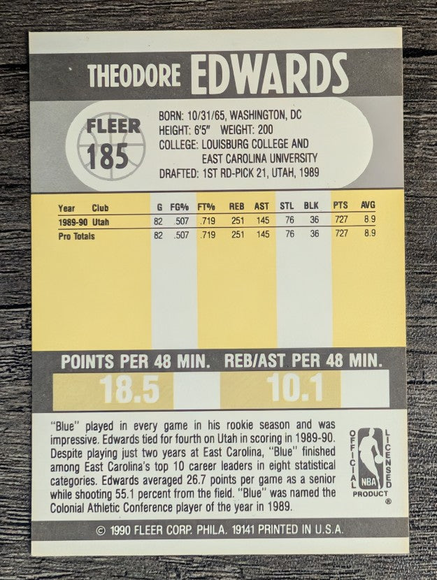 1990-91 Fleer #185 Blue Edwards RC