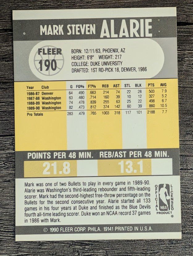 1990-91 Fleer #190 Mark Alarie