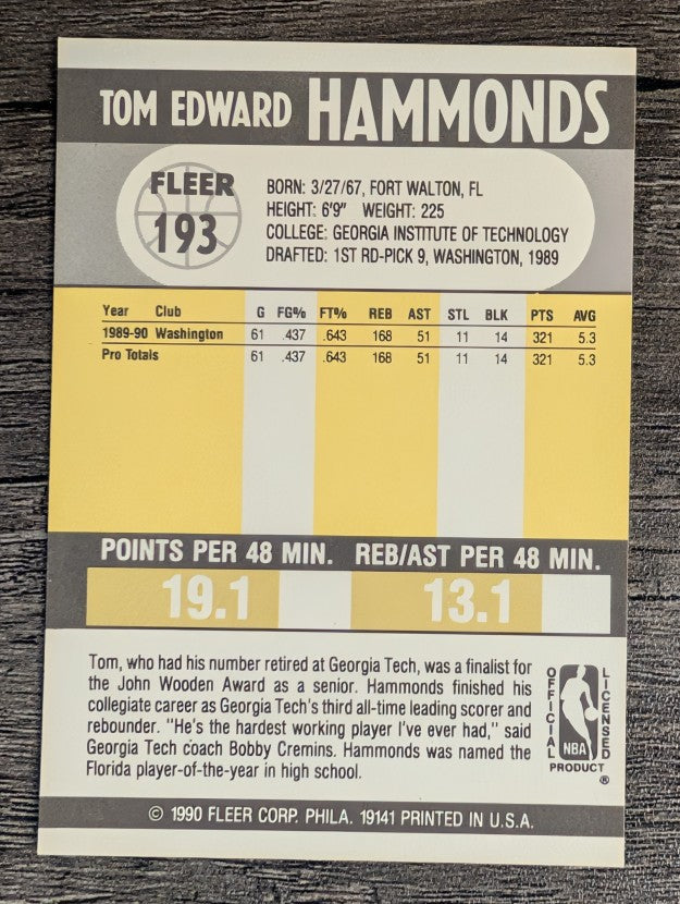 1990-91 Fleer #193 Tom Hammonds RC