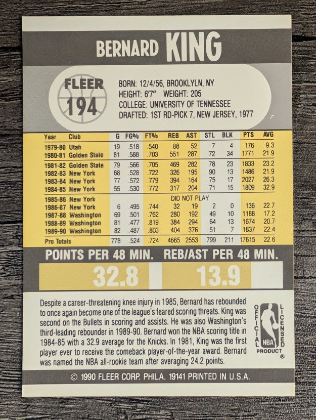 1990-91 Fleer #194 Bernard King