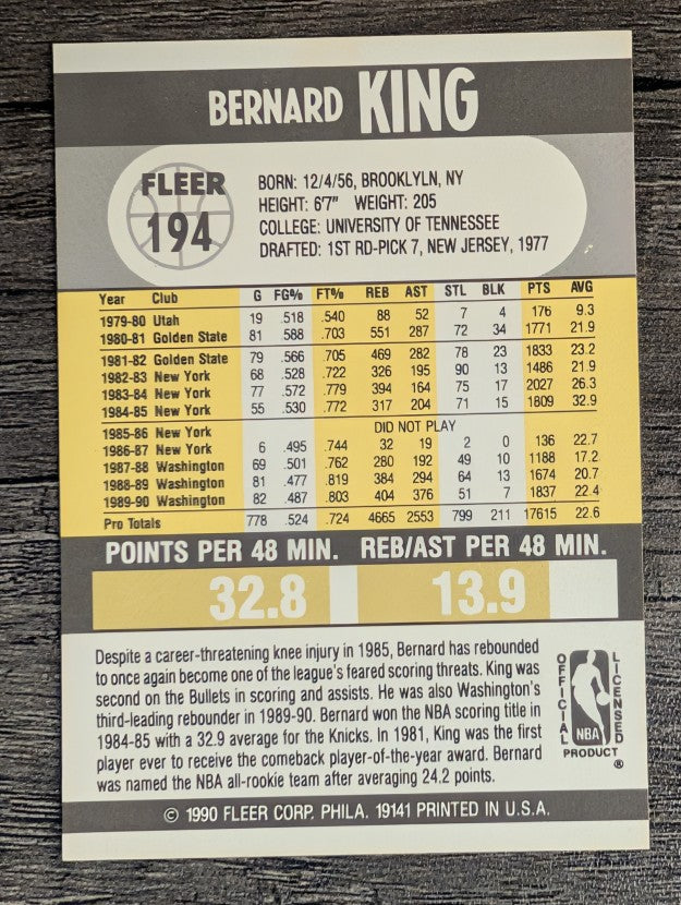 1990-91 Fleer #194 Bernard King