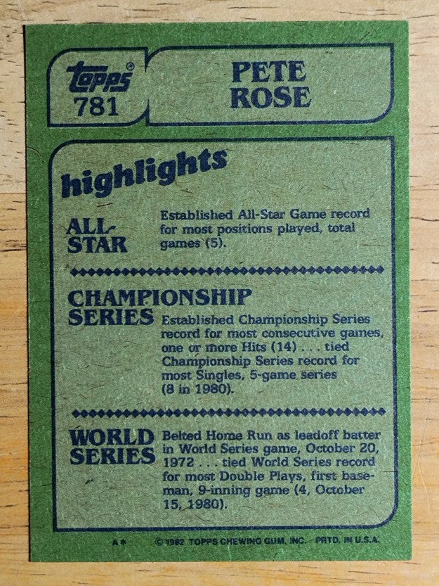 1982 Topps #781 Pete Rose IA