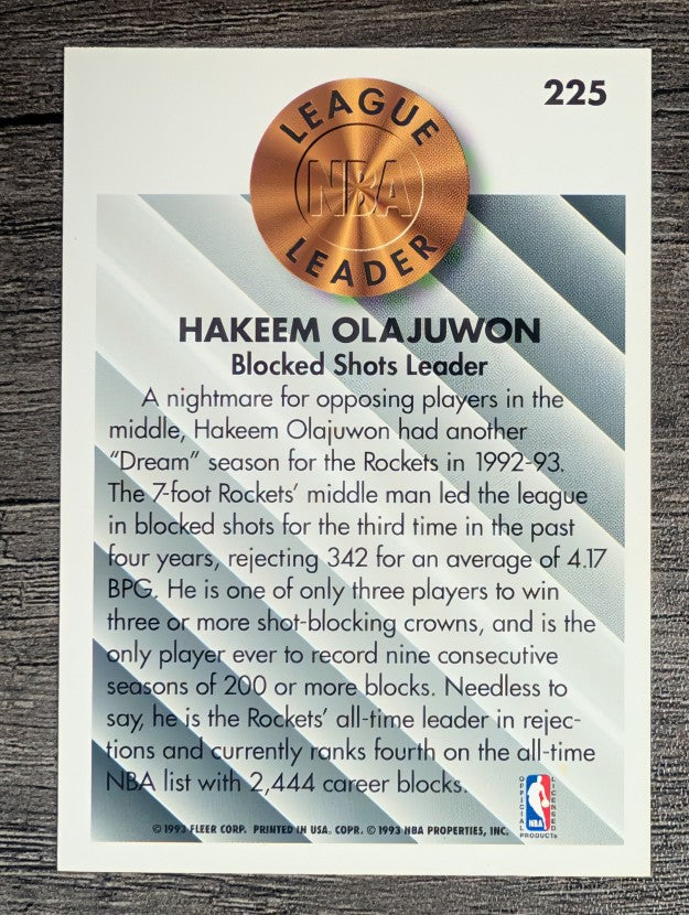 1993-94 Fleer #225 Hakeem Olajuwon LL (NM)