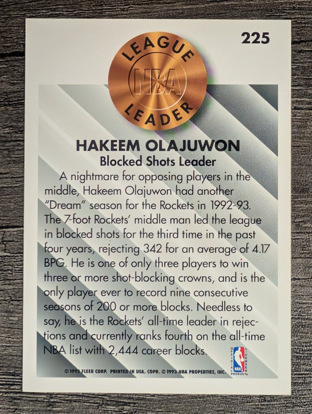 1993-94 Fleer #225 Hakeem Olajuwon LL