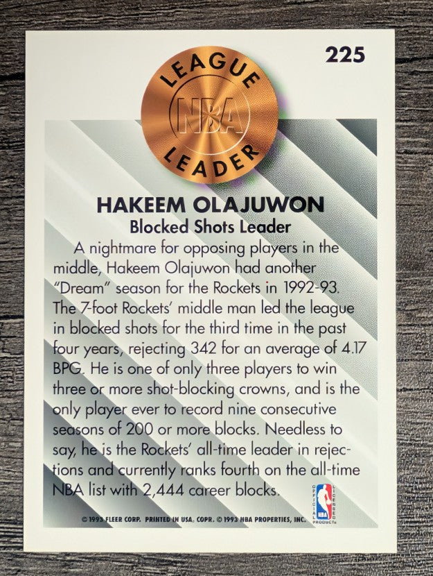 1993-94 Fleer #225 Hakeem Olajuwon LL
