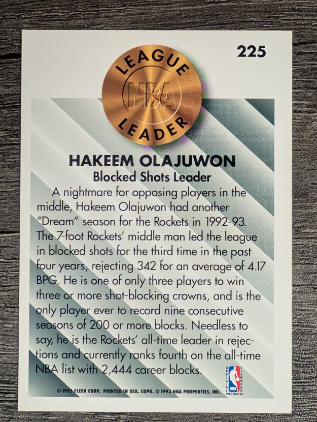 1993-94 Fleer #225 Hakeem Olajuwon LL (NM)