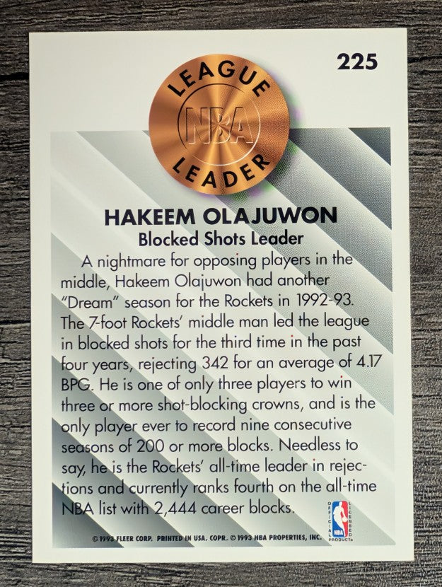1993-94 Fleer #225 Hakeem Olajuwon LL (NM)