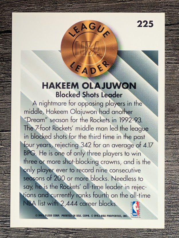 1993-94 Fleer #225 Hakeem Olajuwon LL