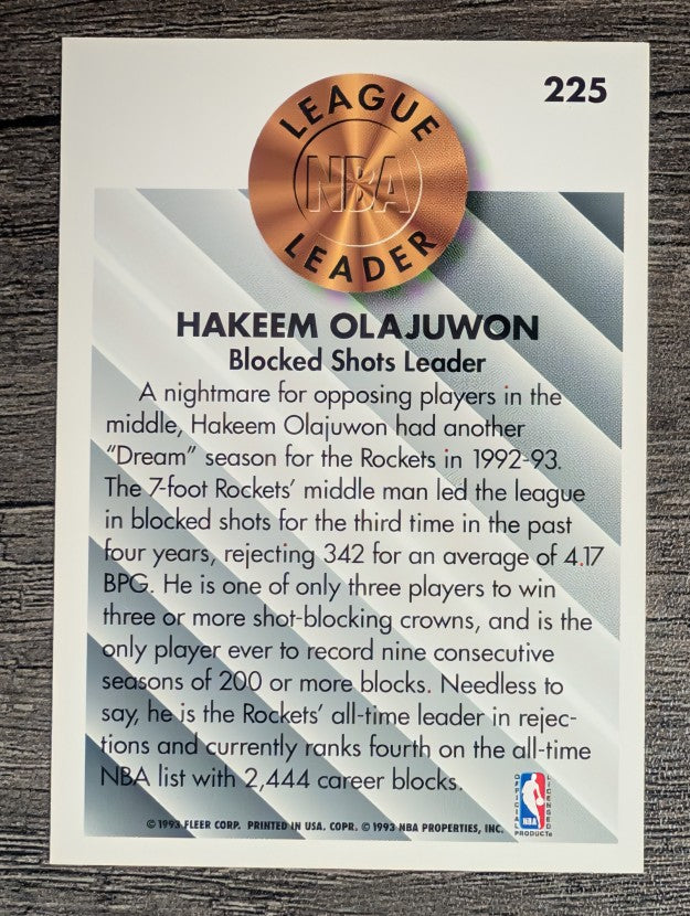 1993-94 Fleer #225 Hakeem Olajuwon LL