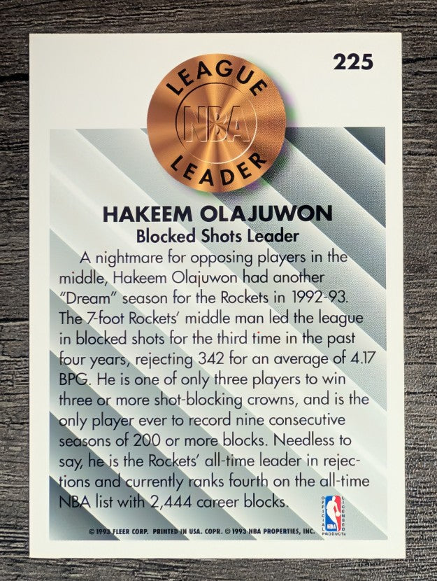 1993-94 Fleer #225 Hakeem Olajuwon LL