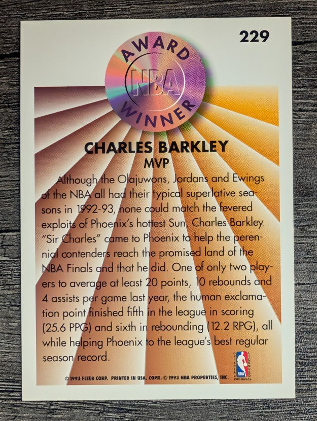 1993-94 Fleer #229 Charles Barkley AW
