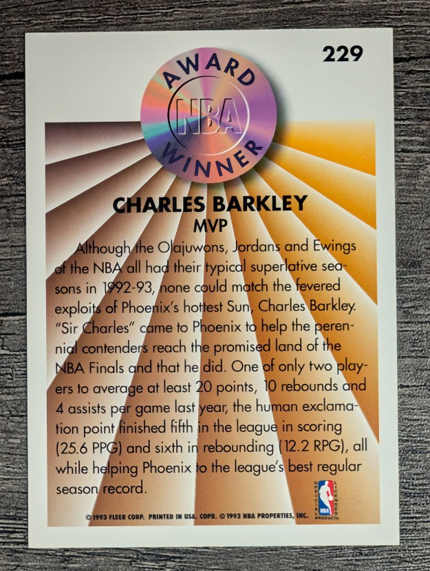 1993-94 Fleer #229 Charles Barkley AW