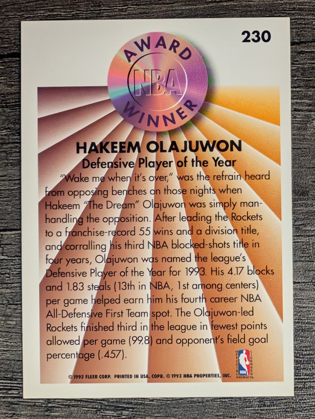 1993-94 Fleer #230 Hakeem Olajuwon AW (NM)