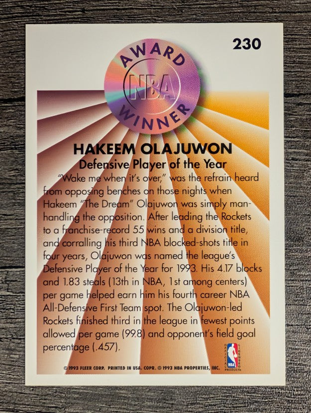 1993-94 Fleer #230 Hakeem Olajuwon AW