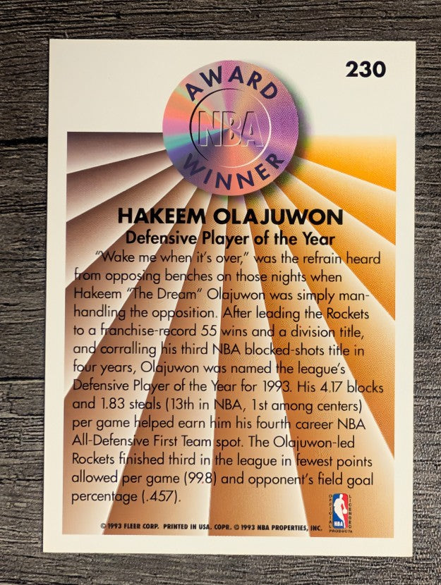 1993-94 Fleer #230 Hakeem Olajuwon AW